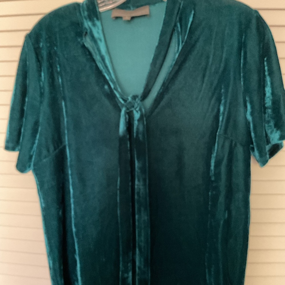 Anthropologie Velvet Teal Tie Front Short Sleeve Blouse